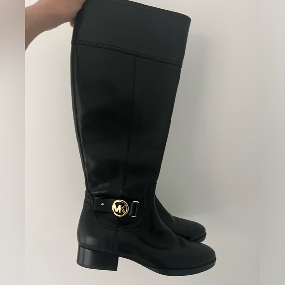 Black Michael Kors Tall Boots with Gold Accents - Picture 1 of 4